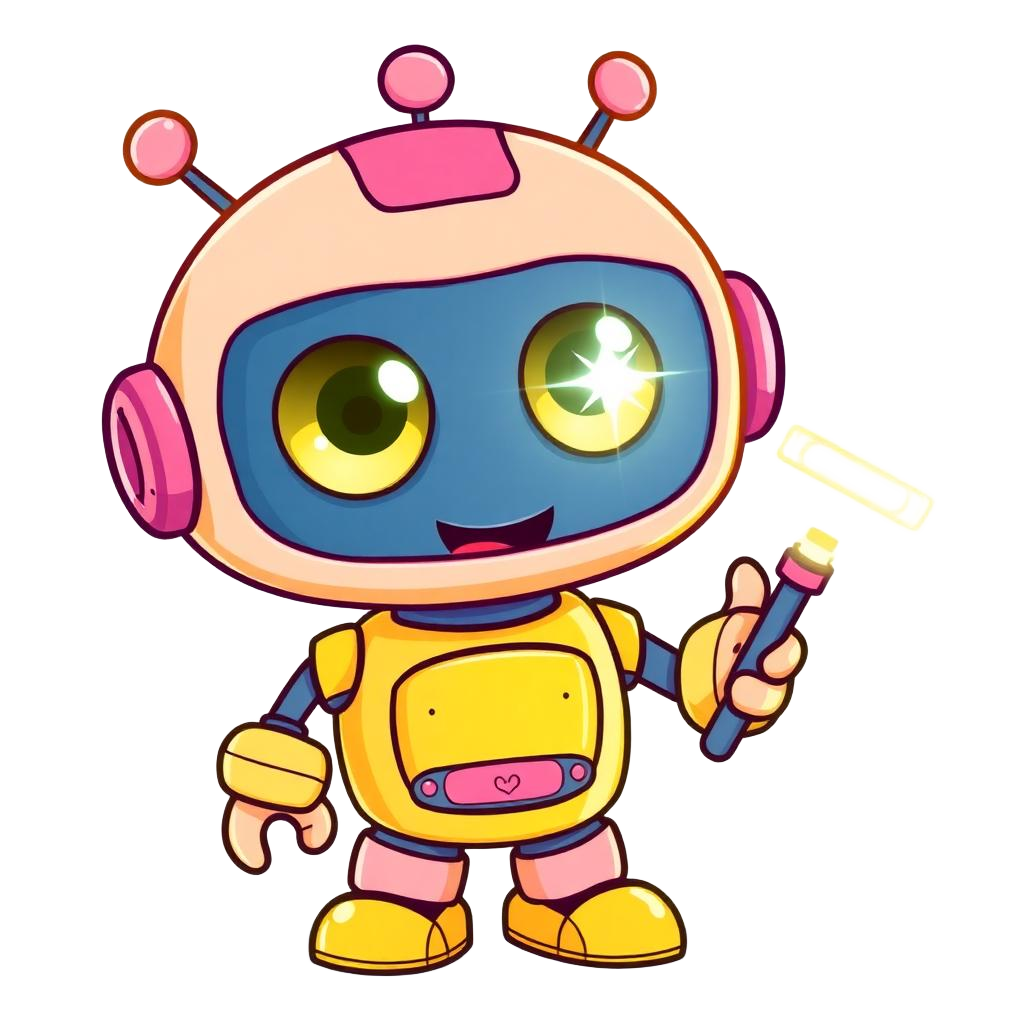 Bolt, the KidZiwa robot mascot, holding a glowing wand